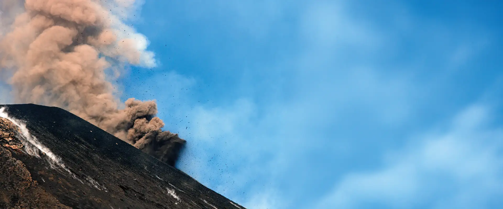 Volcanic eruption on Mount Etna above Casa Decima vineyard in Sicily
