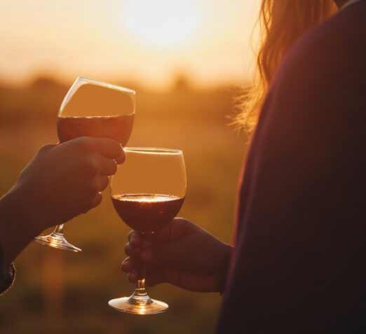 Guests enjoying sunset wine overlooking Mount Etna vineyards