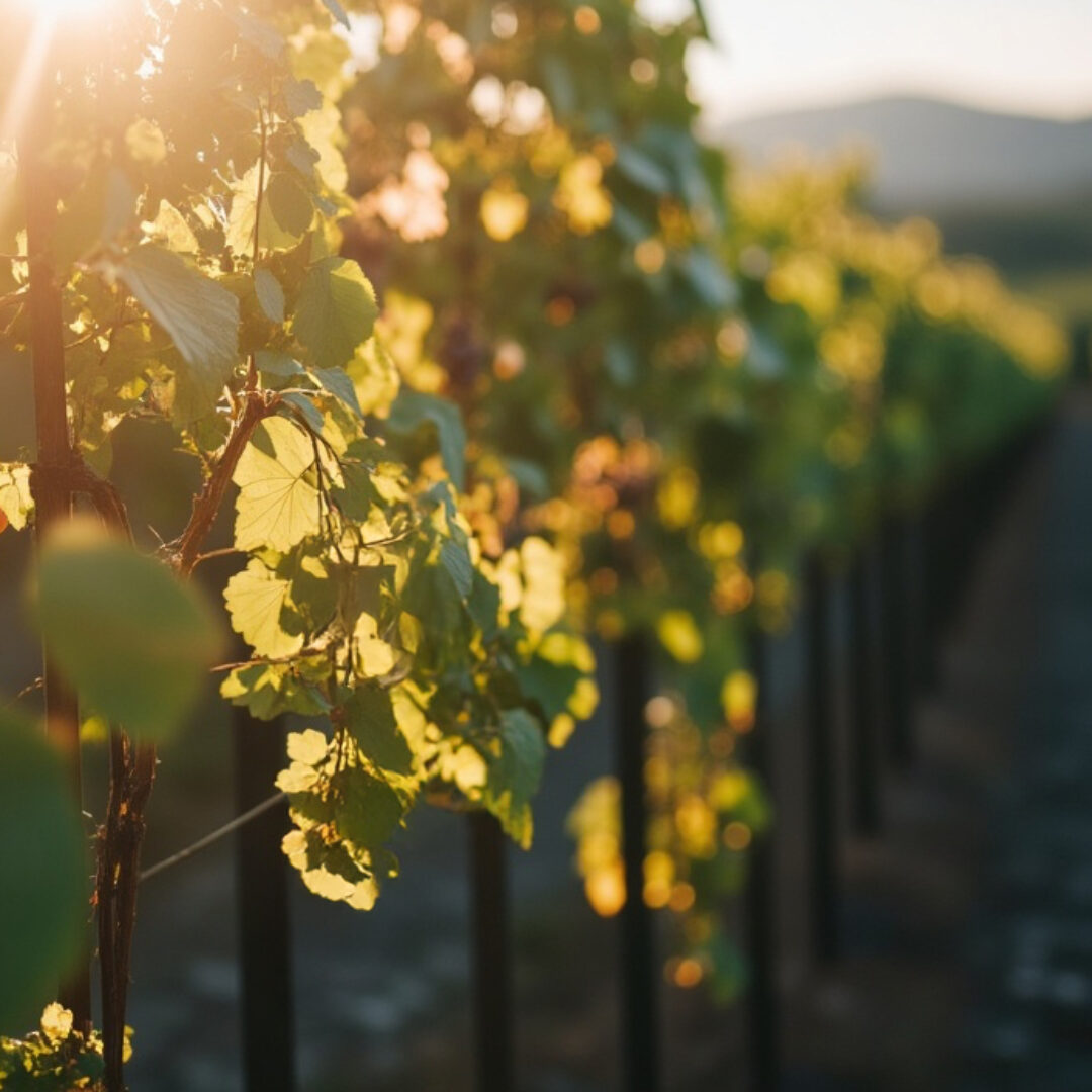 Sunlit vineyard rows at Casa Decima
