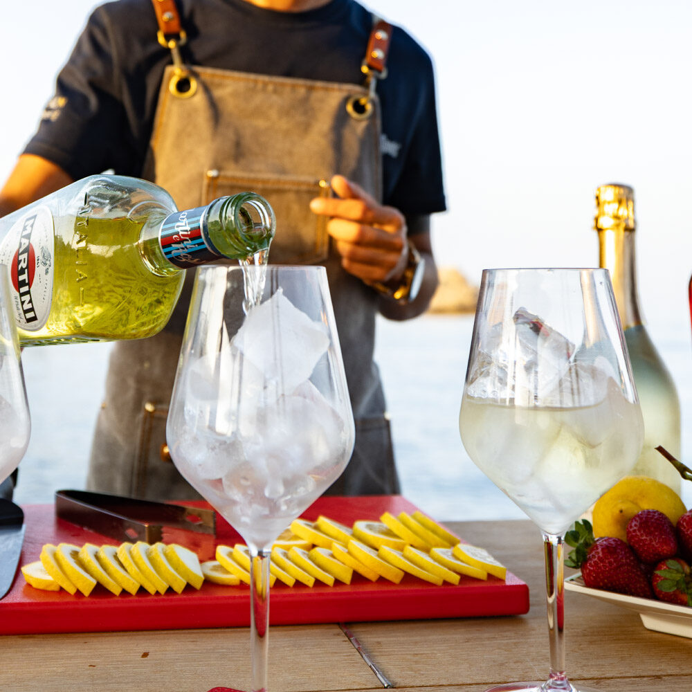 martini cocktail preparation yacht luxury setting